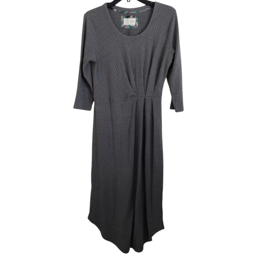 Saturday Sunday Anthropologie grey dress asymmetrical ruching on side size Small